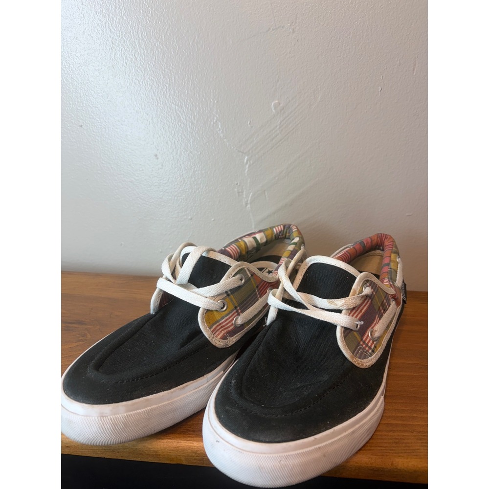 Converse Sea Star Boat Shoes Mens 10 Black Plaid Textile Low Top 124943 Sneaker